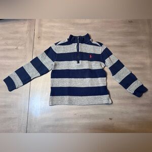 Ralph Lauren polo boys navy blue gray striped quarter 1/4 zip sweater size 5